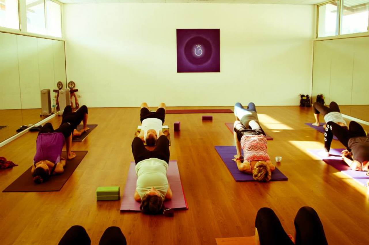people doing yoga in a room